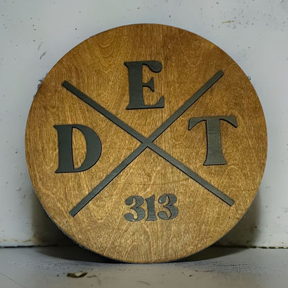 DET 313 Round Wood Sign - Detroit Decor - Detroit Dry Goods