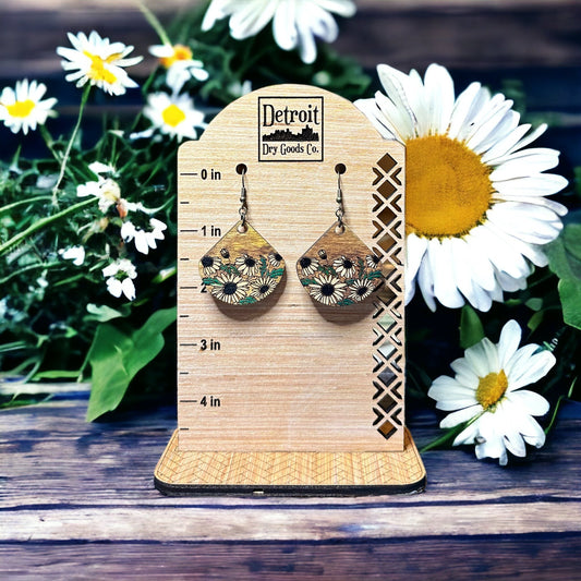 Field of Daisies Wood Dangle Earrings