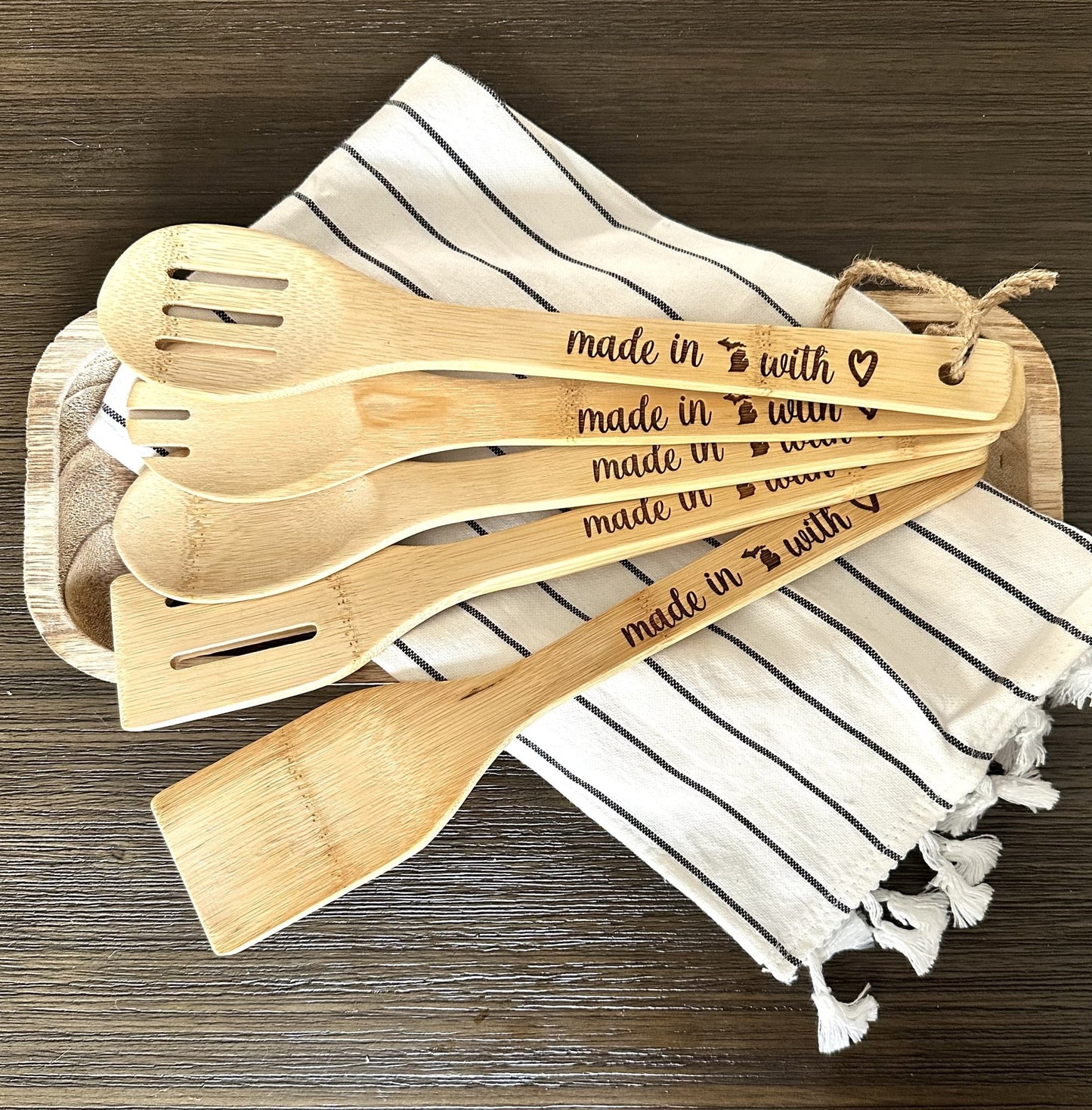 Made in Michigan with Love Set of Five Bamboo Utensils - Detroit Dry Goods