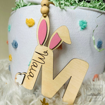 Personalized Initial Easter Basket Tag with Bunny Ears and Tail - Detroit Dry Goods