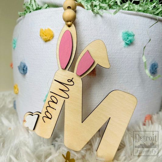 Personalized Initial Easter Basket Tag with Bunny Ears and Tail - Detroit Dry Goods