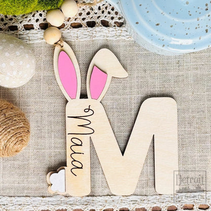 Personalized Initial Easter Basket Tag with Bunny Ears and Tail - Detroit Dry Goods