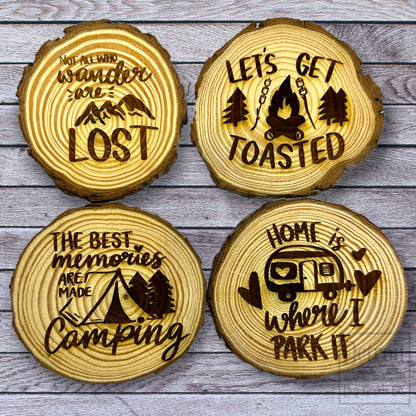 Set of Four Rustic Live-Edge Wood Camping Coasters - Detroit Dry Goods